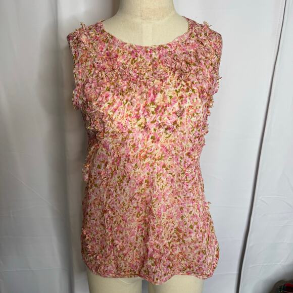 Talbots Pink Floral Textured Sleeveless Blouse Top Size 6 Cotton - Picture 2 of 7